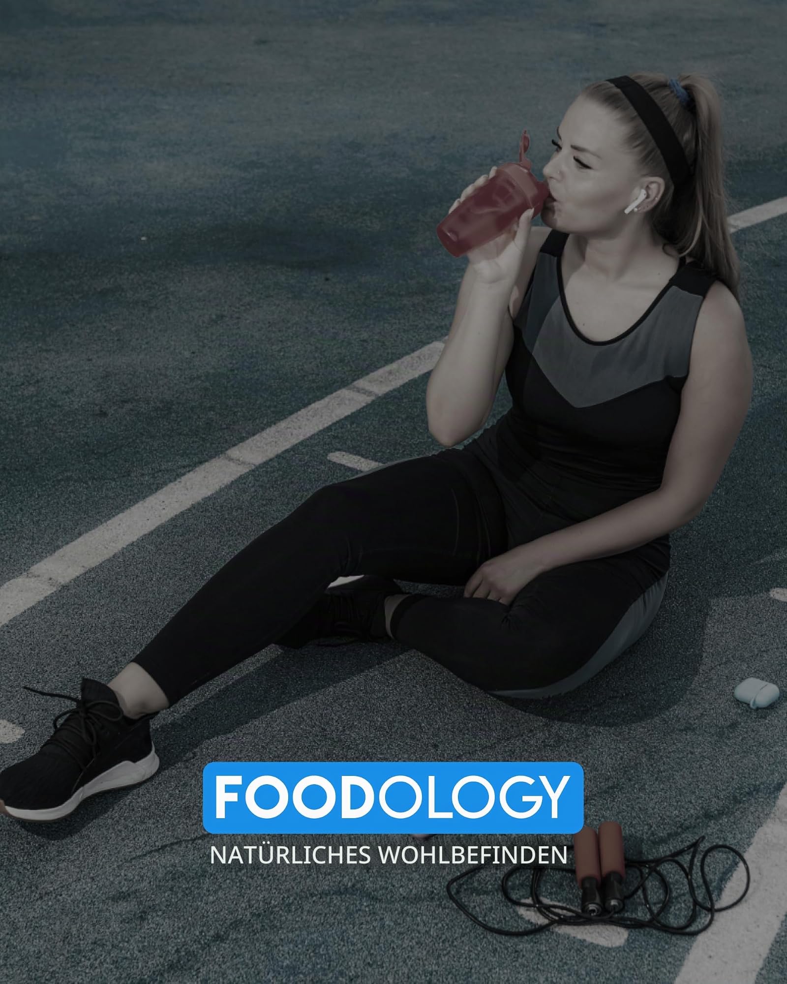 FOODOLOGY Trinkflasche für Getränkemix, auslaufsicher, leicht, langlebig, Sport-Trinkflasche, wiederverwendbar, für Fitnessstudio, Outdoor, Reisen, BPA-frei, transparent, mit Marker