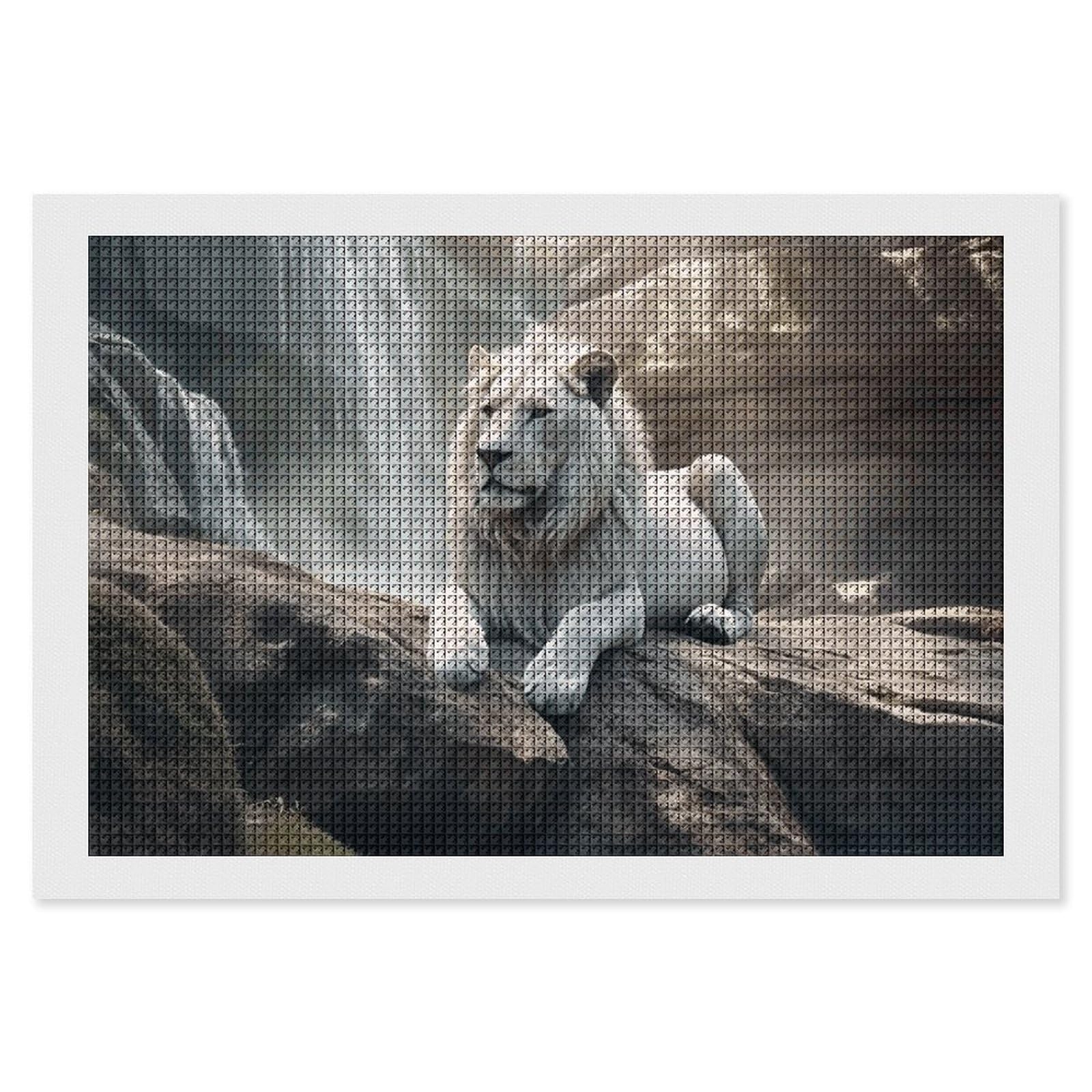 Lion on Rock Diamond Art Kits for Adults, DIY 5D Diamonds Painting Kits for Beginner, Round Full Drill Diamond Dots Painting, 8"x12" Diamonds Pictures Gem Art and Crafts Wall Decor