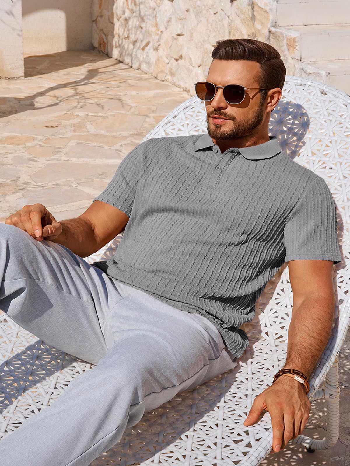 Runcati Męska koszulka polo z krótkim rękawem, dzianina, na lato, regularny krój, jednokolorowa, listwa guzikowa, koszulka polo basic, na czas wolny, koszulka polo
