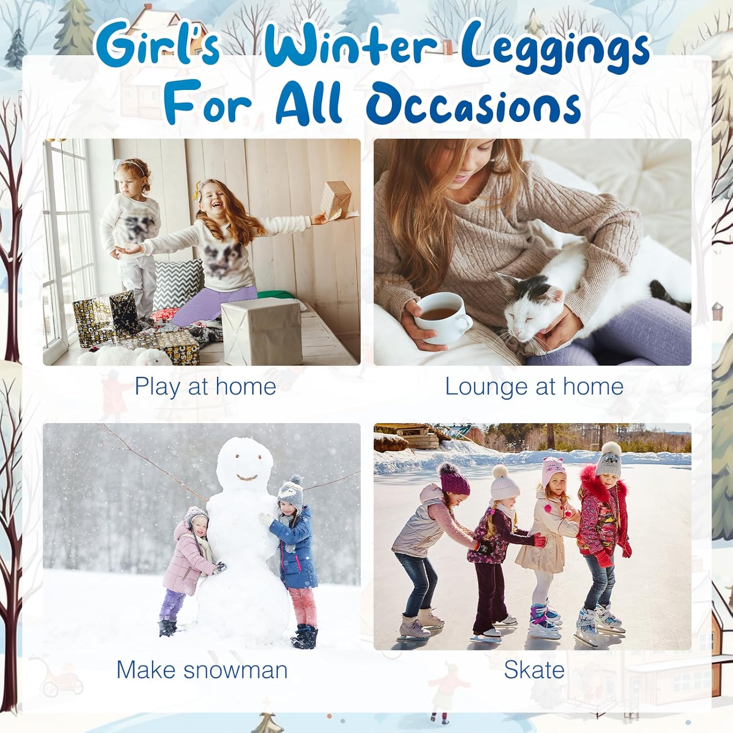 Chuarry 4 Pcs Girl's Winter Fleece Pants Lined Warm Full Length Basic Thick Pants for Kid Toddler - Image 5