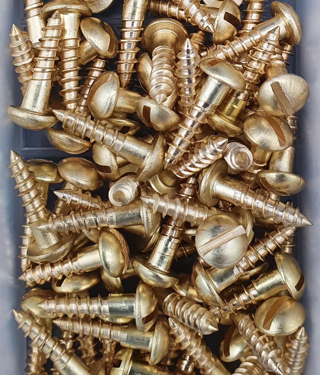 300 tlg. Set | Messing Holzschrauben Sortiment DIN 96 – Halbrundkopf Schlitz – Messing Blank – Dekorative Rundkopfschrauben in stabiler Box 2,5mm und 3mm Durchmesser