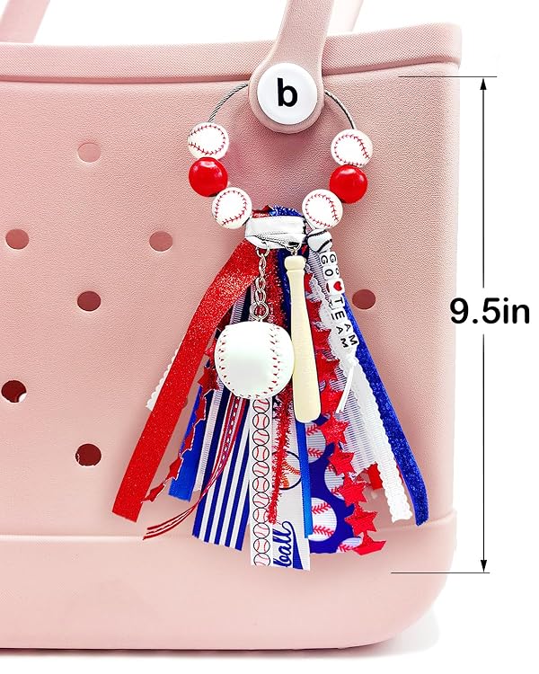 Besunie Ball Sports Bogg Bag Charms, Baseball Ribbon Bogg Bag Accessories Rubber Tote Bag Accessories, Bogg Charms for Bogg Bag, Simply Southern Tote and Beach Tote Bag by Besunie - Used condition - Image 2