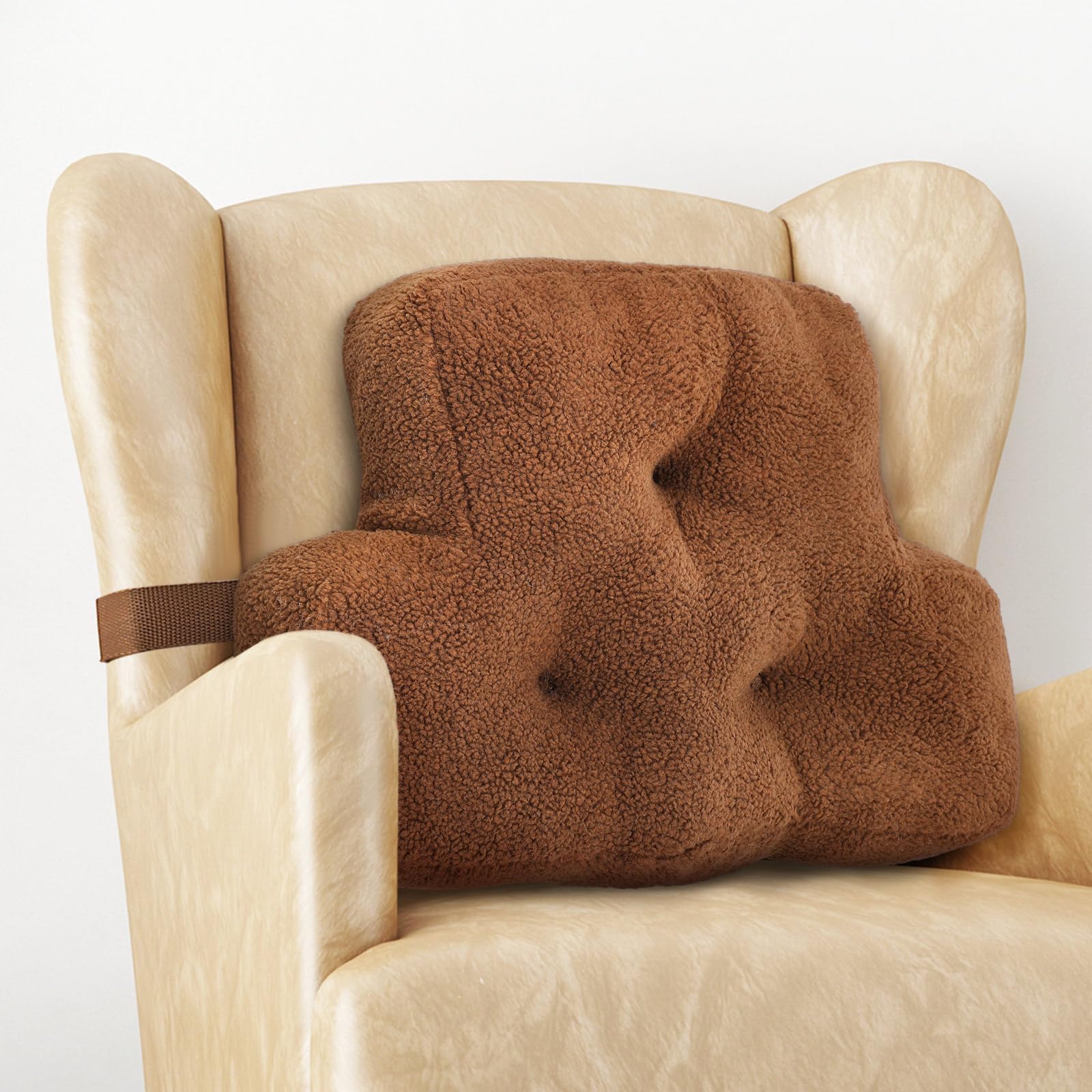 Briwooody Sherpa Non Slip Back Pillow for Recliner Lumbar Support Pillow for Couch Fluffy Back Cushion Lower Back Pain Relief Pillow for Chairs, Recliners, Sofa, Bed 24 x 16 x 4 Inch(Dark Brown)