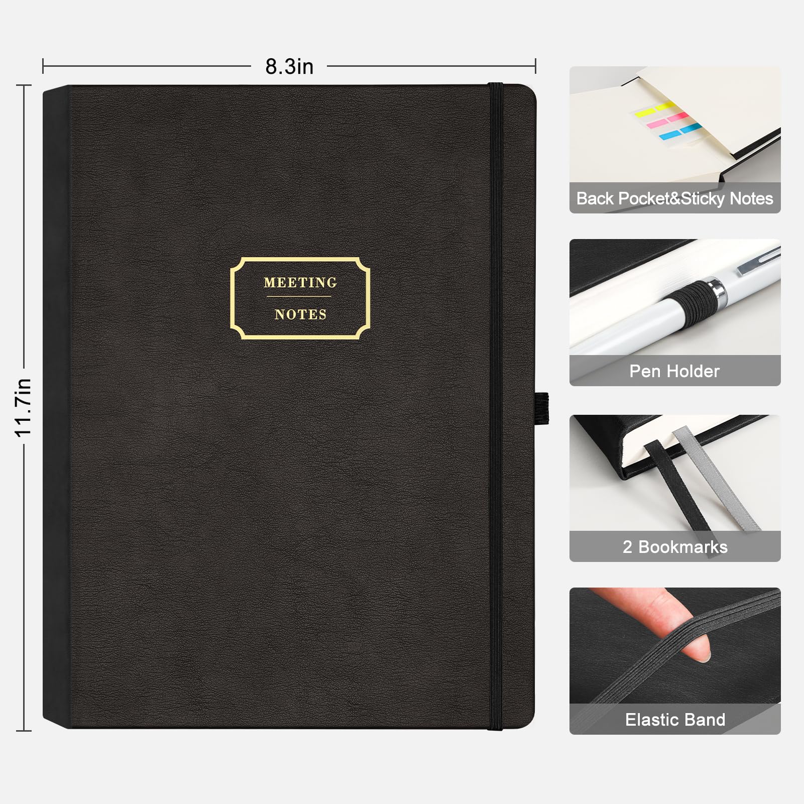 EMSHOI Meeting Notebook A4-240 Pages Hardback Diary To Do List Notepad Productivity Planner, Project Organiser, 100gsm Paper - Image 2