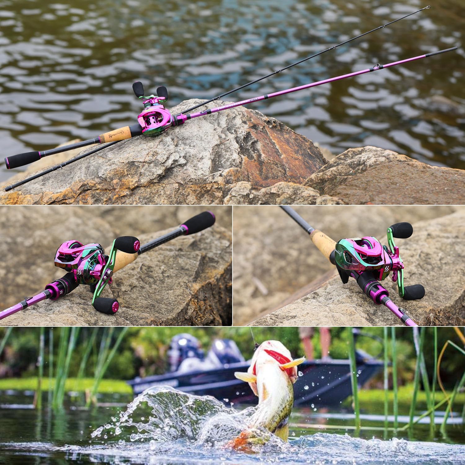 Sougayilang Combo de caña de pescar y carrete, caña de pescar de 1,8 m/2,1 m MH con carrete de baitcaster, combo de 2 secciones