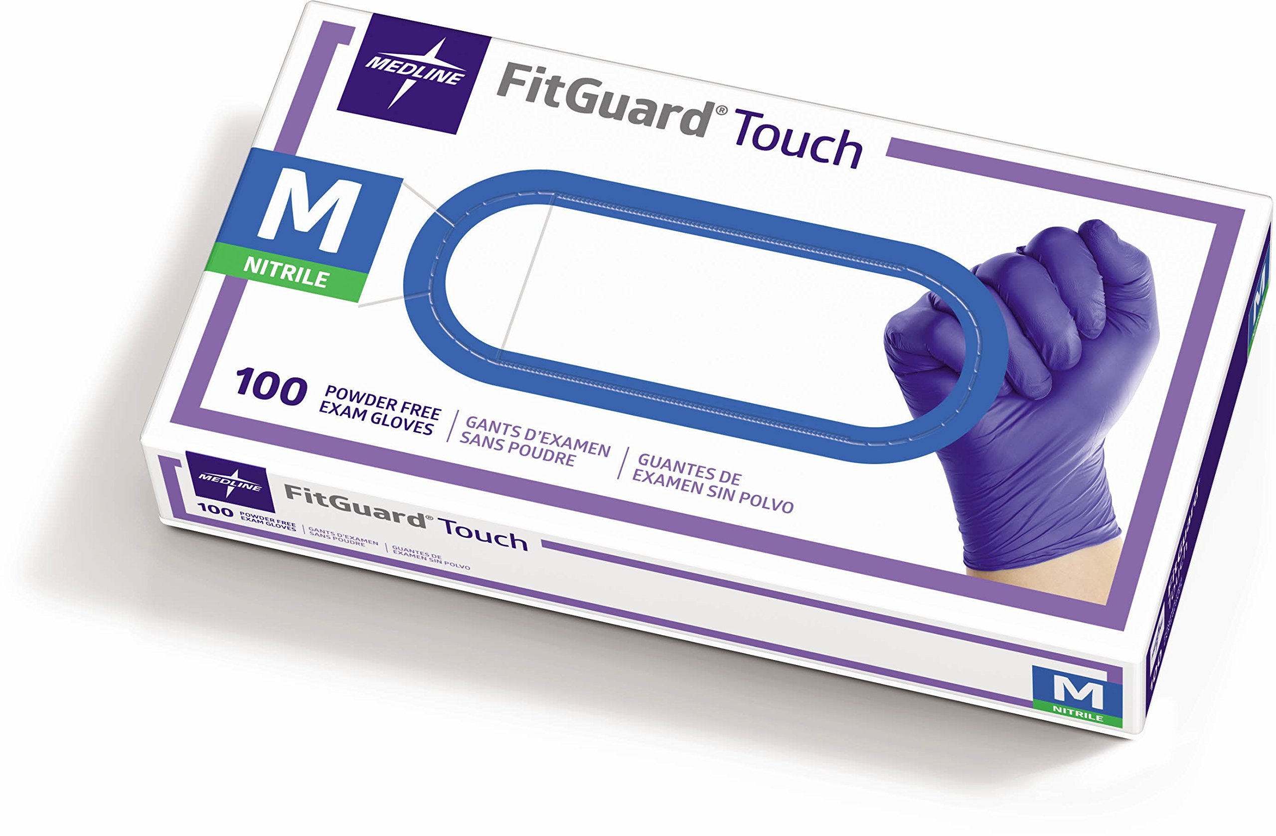 Medline FitGuard Touch Nitrilo Exam Gloves, 1000 Count, Medium, Powder Free, Disposable, Not Made with Natural Rubber Látex, Excellent Sense of Touch for Medical Tasks, Durable for Household Chores