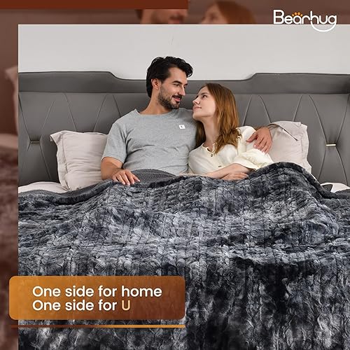 Miniatura 2 de Bearhug Manta eléctrica tamaño Queen de 84 x 90 pulgadas, manta térmica de doble controlador, piel sintética y sherpa gris, 10 niveles