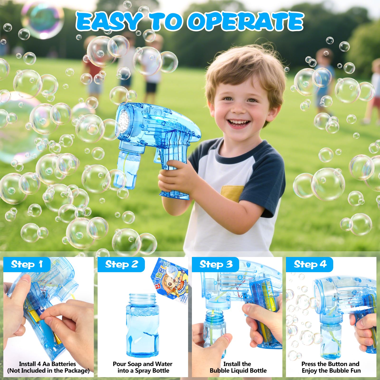 3 Pistola Pistola Burbujas, Pistola De Burbujas para Niños, con 6 Botellas, 3 Bolsas, Solución, Bubble Machine para Juguete De Verano, Actividad Al Aire Libre, Regalos De Fiesta