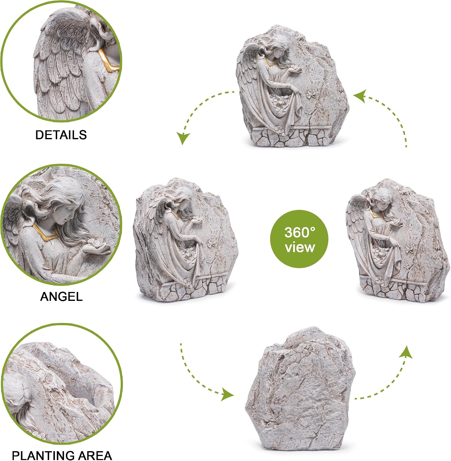 basen Angel Garden Planter Pot Outdoor, Resin Flower Pot with Angel Relief Sculpture, Decorative Planter for Yard Lawn Patio, Stone Style Garden Planter for Flowers Succulents Home Decor