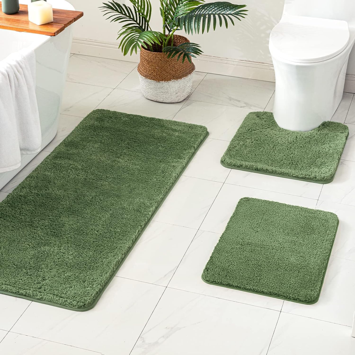 MIULEE Bathroom Rugs Sets 3 Piece with Toilet Mat and Runner Rugs, Non Slip Absorbent Microfiber Bath Mats Sets for Restroom, Machine Washable, 16''