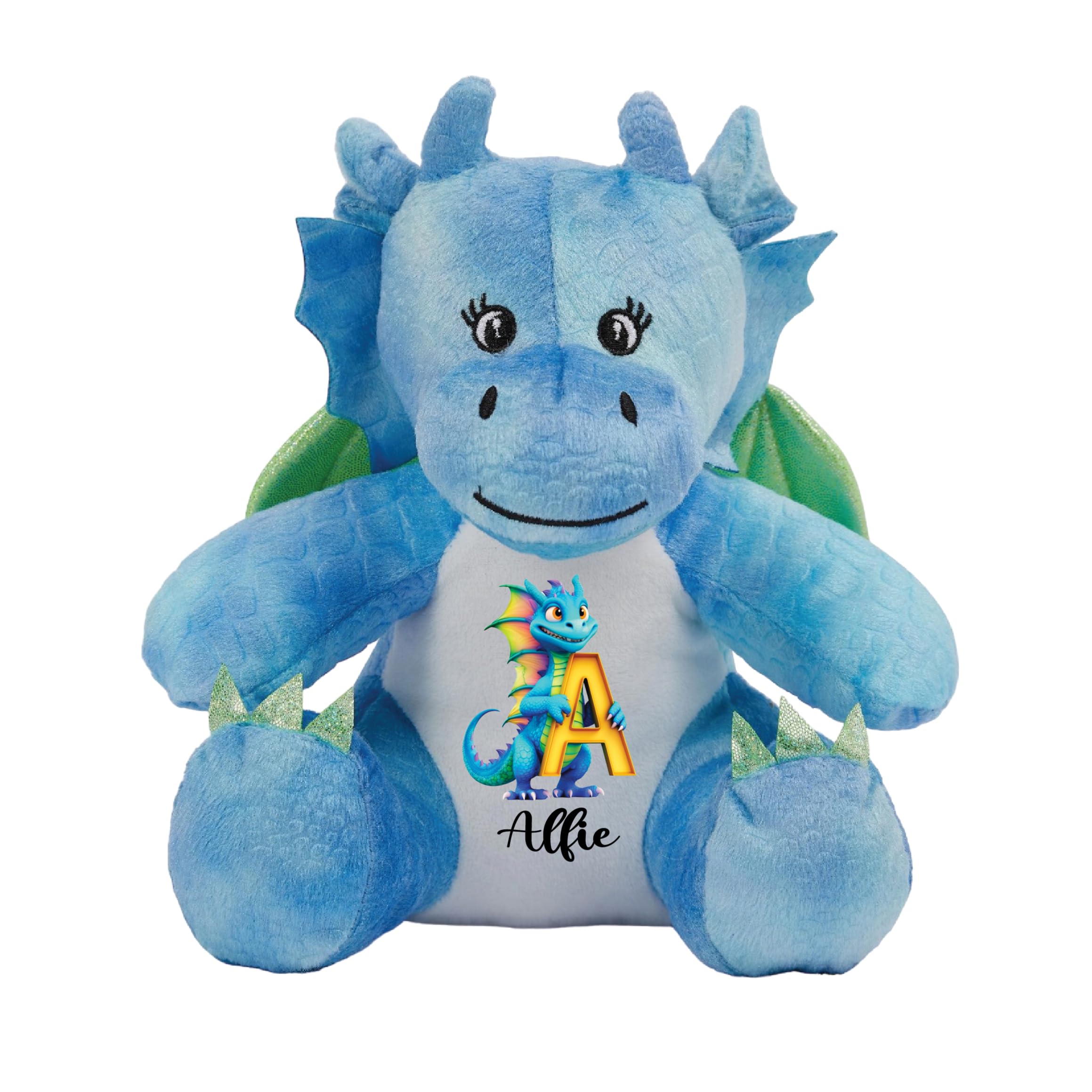 Crafted Memories Personalised Teddy Bear | Velveteen Bunny Soft Toy | Customisable Name for Newborns | Keepsake for Boys & Girls | | Dragon Initial | Grey or White, 20-23cm — image 1