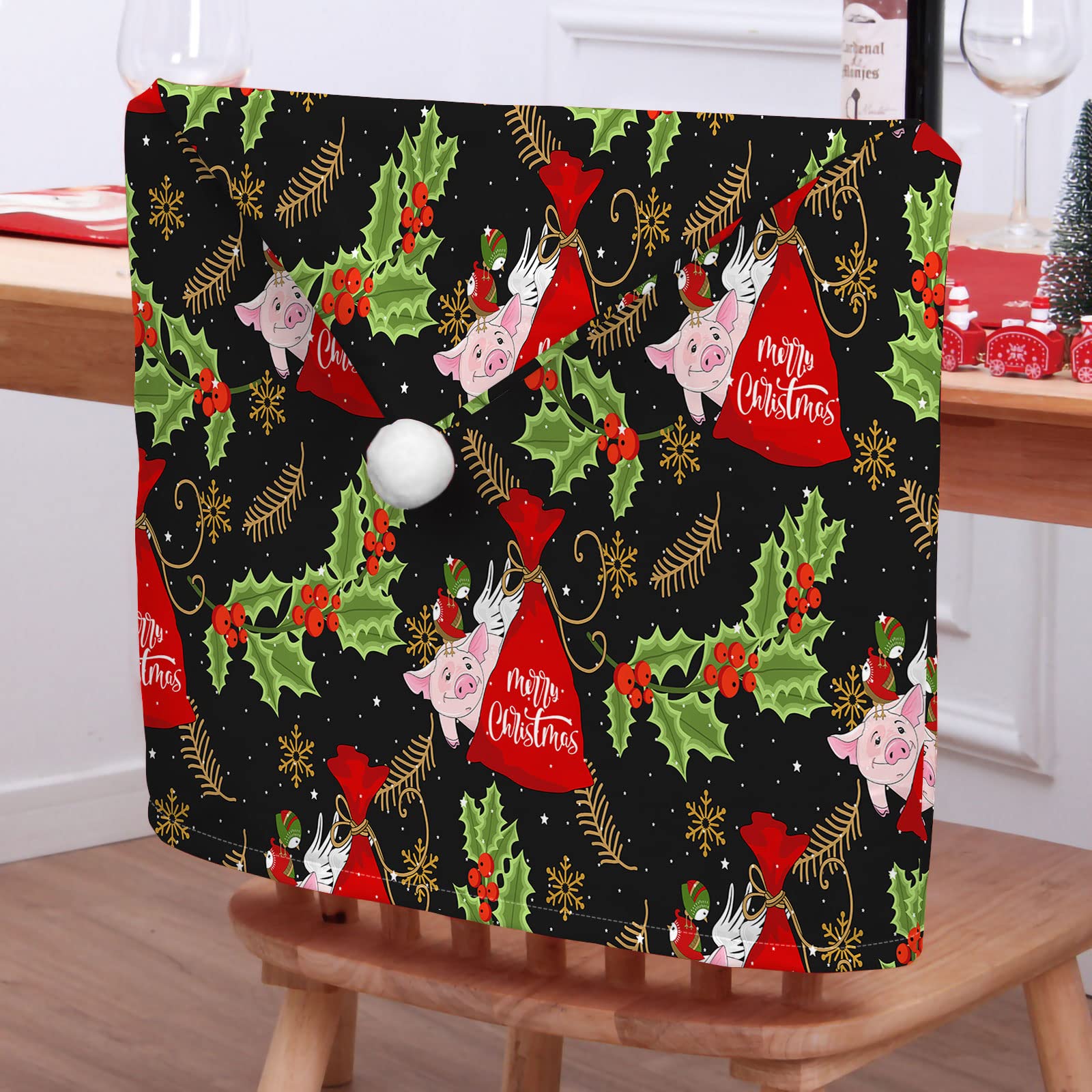 Hiseng Coprisedia Natalizi, Copertura della Sedia di Natale, Cappello di Babbo Natale Copri Sedia, Cover Decorazione Natalizia Festa Babbo Natale e Pupazzo di Neve Decor (10 Pezzi,Maiale 2)