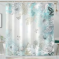 Vista 14 de Cortina de ducha extra larga de 84 pulgadas con diseño de hongos y mariposas florales negras y rojas, cortinas de ducha de baño, cortina de baño
