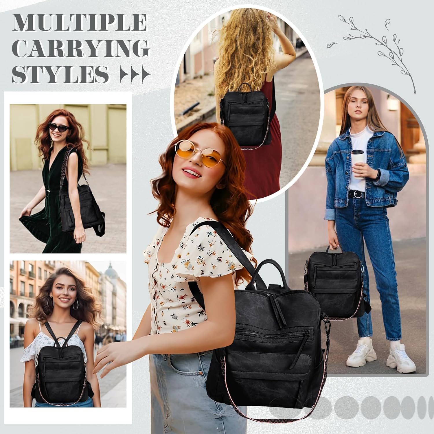 Backpack Purse for Women, PU Leather Backpack Purse, Multiple Pockets Anti Theft Back pack with Adjustable Straps, Women Shoulder Bag for Daily Work Travel, Black - Image 5