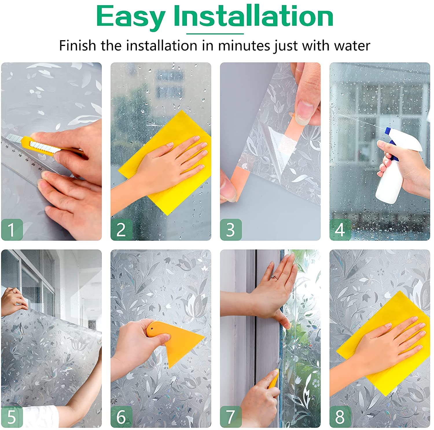 Haton Window Film Privacy 3D Decorative Window Vinyl Stained Glass Window Decal Self Static