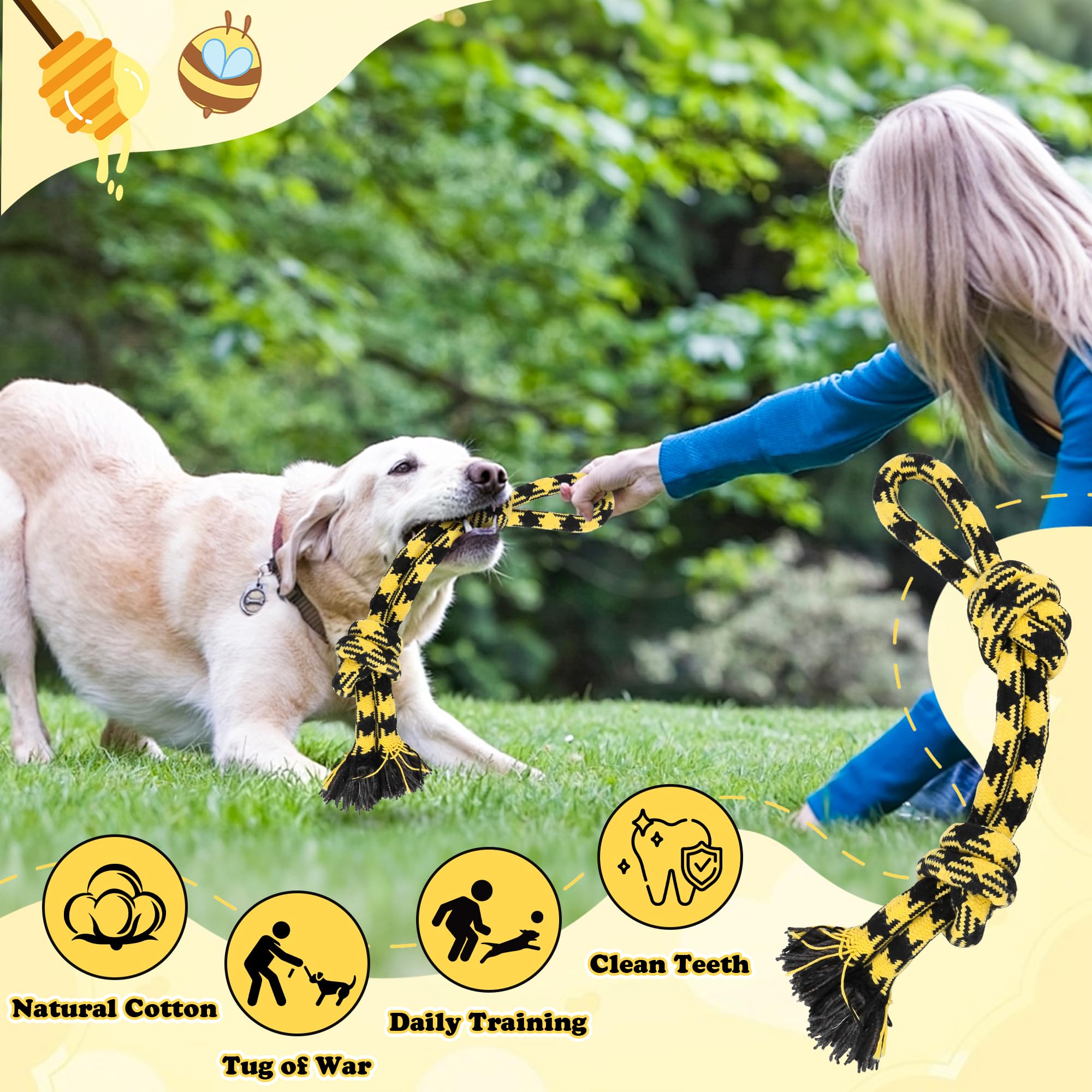 Lot de 4 jouets couineurs pour chien, jouets interactifs en corde naturelle, disque volant froissé, balle de tennis, mangeoire pour puzzle, jouets sûrs et durables pour chiens de petite et