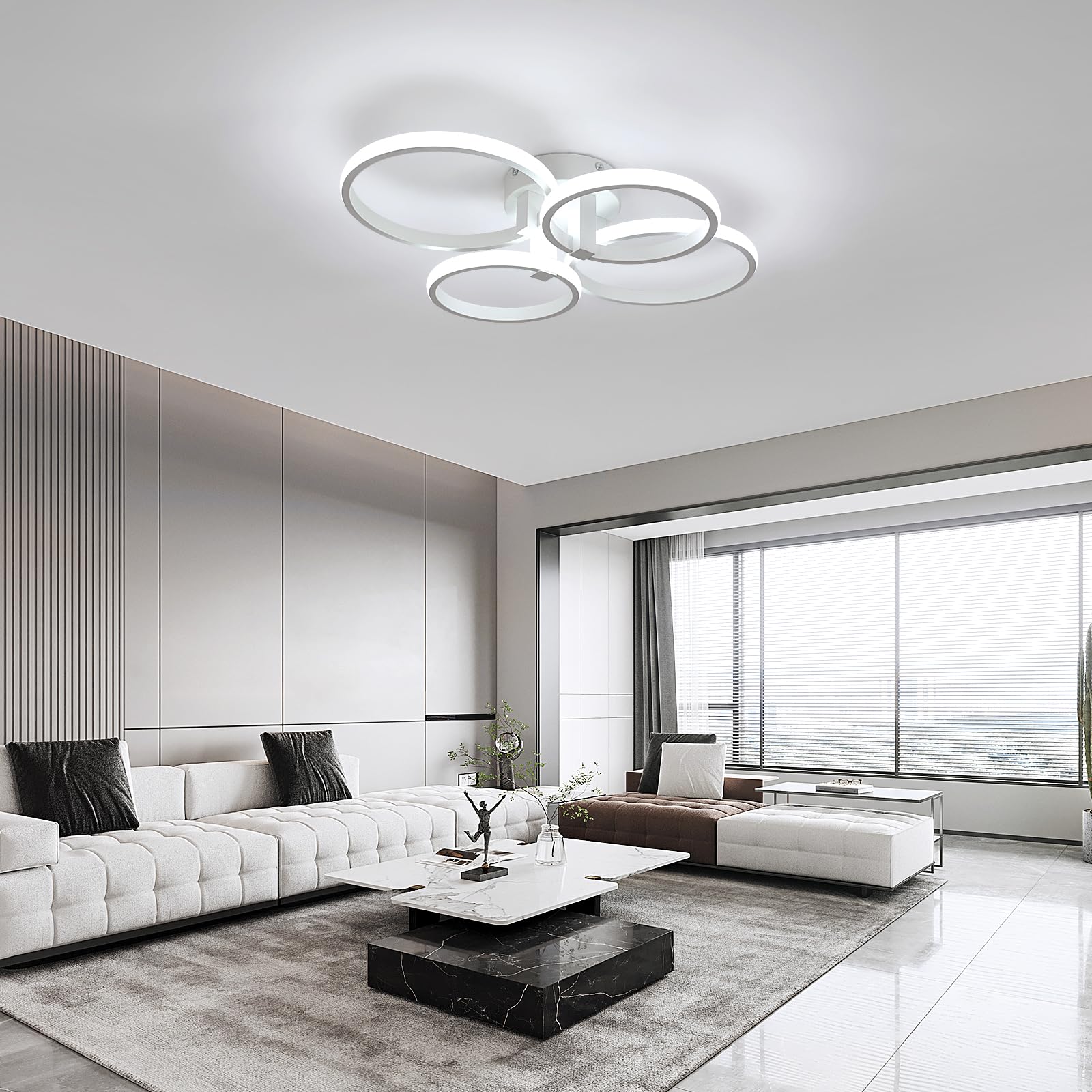 DELIPOP Plafoniera LED Soffitto, 56W 6300LM Lampada da Soffitto Moderna Rotonda, Bianco Lampadario Camera da Letto per Cucina, Soggiorno, Studio, Ufficio, Bianco Freddo 6500K, 57.5cm