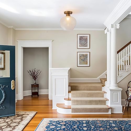 Miniatura 2 de Lámpara de techo de vidrio semiempotrada de 9 pulgadas, textura de nube, pantalla abierta, moderna, dorada, para pasillo, entrada, vestíbulo, baño,