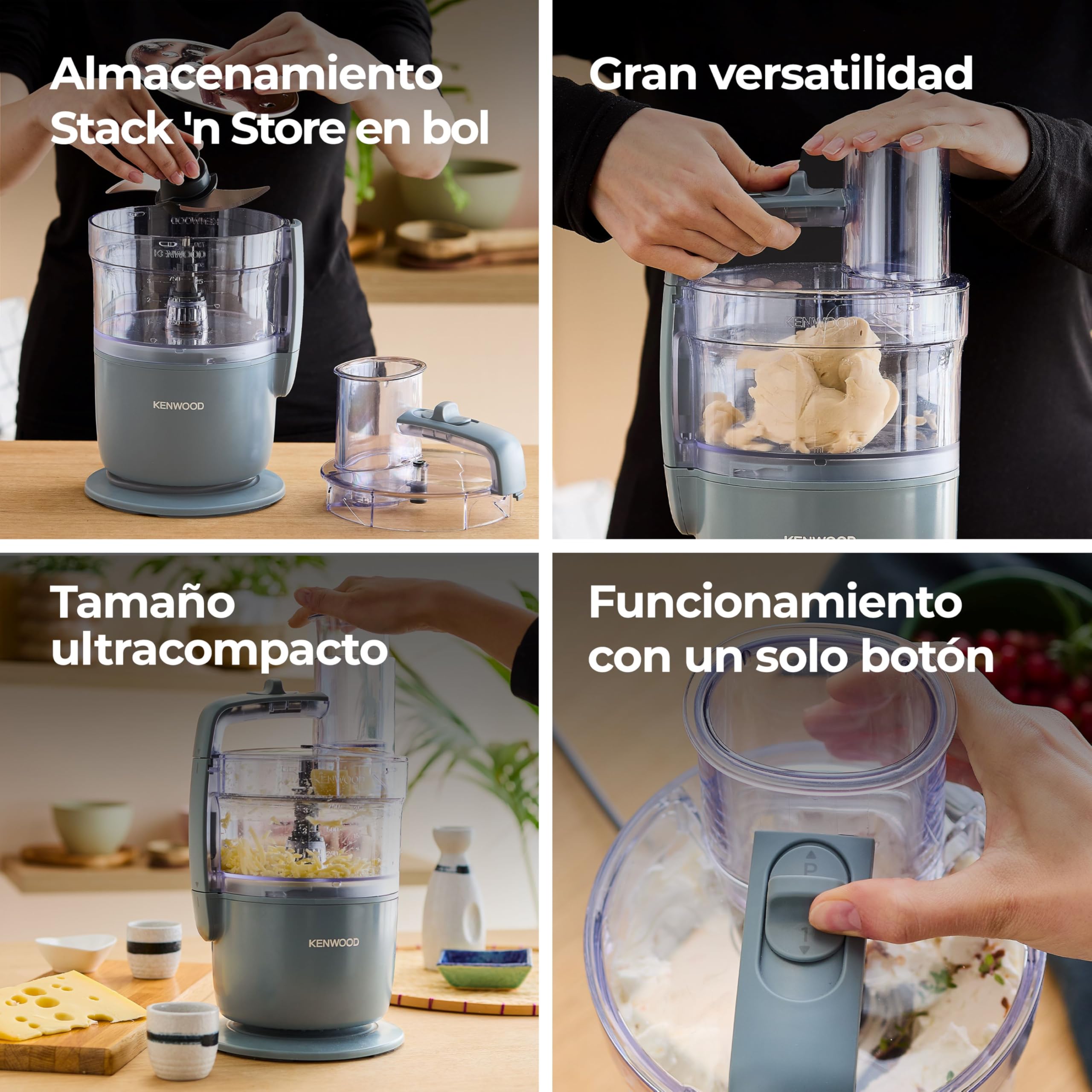 Kenwood, MultiPro Go FDP22.130GY, Procesador de Alimentos, para Picar, Cortar en Rodajas, Rallar, Hacer Puré y Amasar la Masa, con Servicio Exprés, Recipiente, Cuchilla y Disco de 4 mm, 650 W
