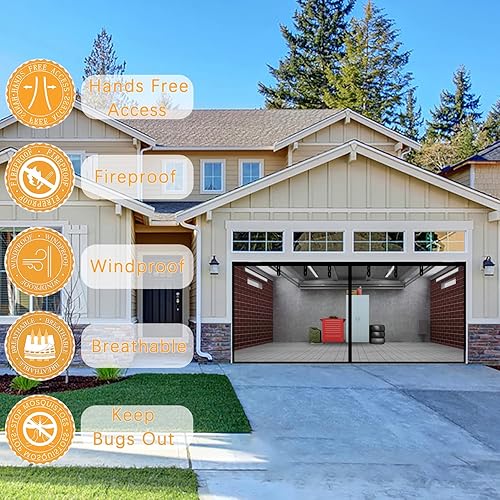 Miniatura 5 de Puerta mosquitera doble de 16 x 7 pies, para puerta de garaje de 2 autos, kit de cubierta de pantalla de fibra de vidrio (16.3 x 7.15 pies-A)