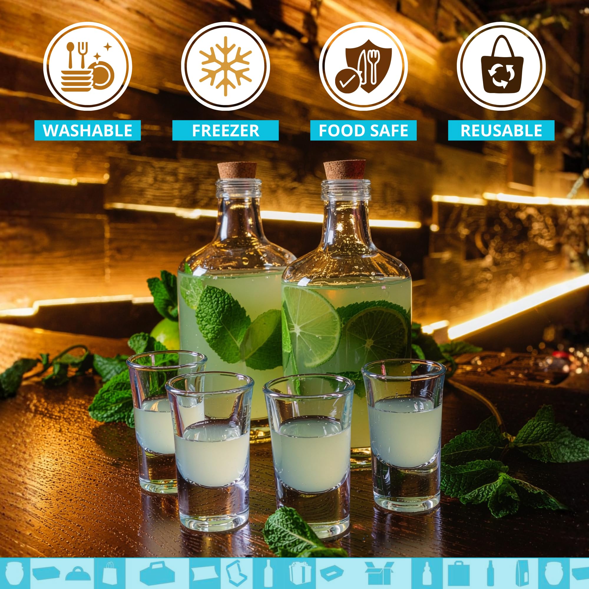 20 botellas de vidrio vacías de 250 ml estilo Flasque para alcohol con tapón de corcho, frasco para whiskey, ron, licor - frascos de bolsillo para bebidas espirituosas