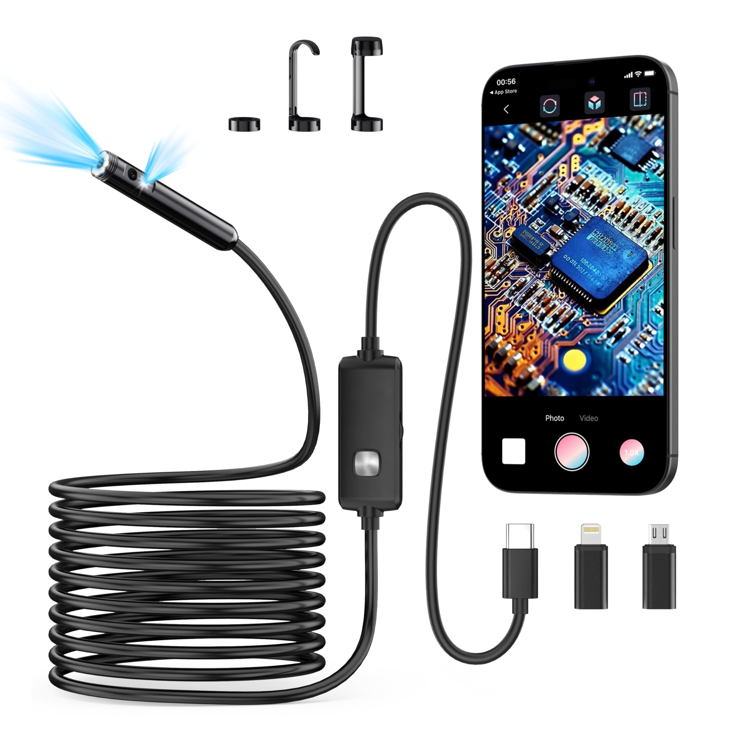 Photo 1 of [Dual-Lens] Endoscope Camera with Light,1920P HD Borescope with 8+1 Adjustable LED Lights, IP67 Waterproof Endoscope with Semi-Rigid Snake Cable, Inspection Borescope for iOS and Android-16.4ft