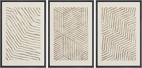 Miniatura 121 de SIGNLEADER Lienzo enmarcado para pared, juego de arte de collage de polígonos retro marrón tostado, ilustraciones con formas abstractas, arte