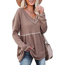 Women Waffle Knit Shirt Long Sleeve 
