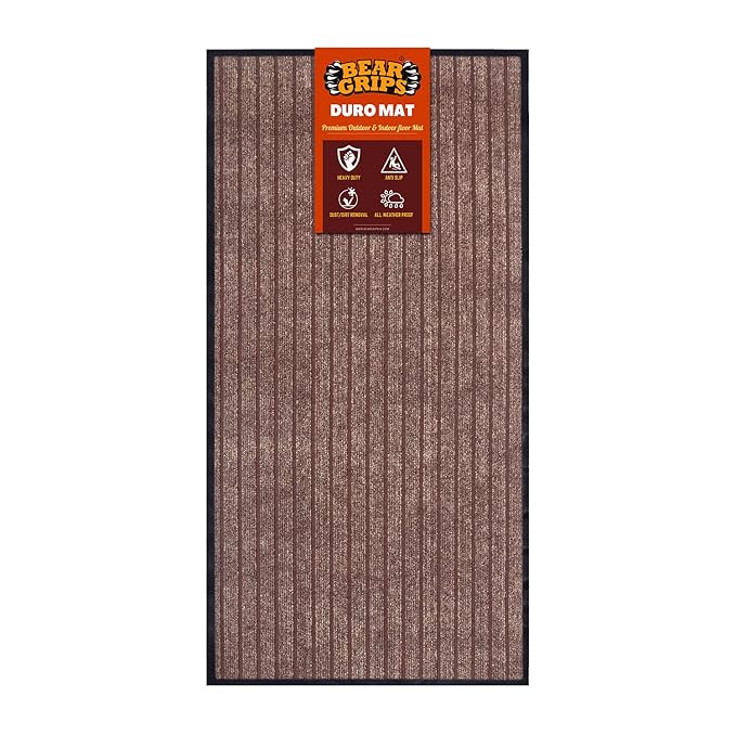BEAR GRIPS Duro 7 Striped Double-Colored Door, Home and Office mat Anti-Slip PVC Backing for dust Removal, wear-Resistant Main Door, and Kitchen Rug, 6mm Thick, Color: Coffee & Black, Size 45X75 cm