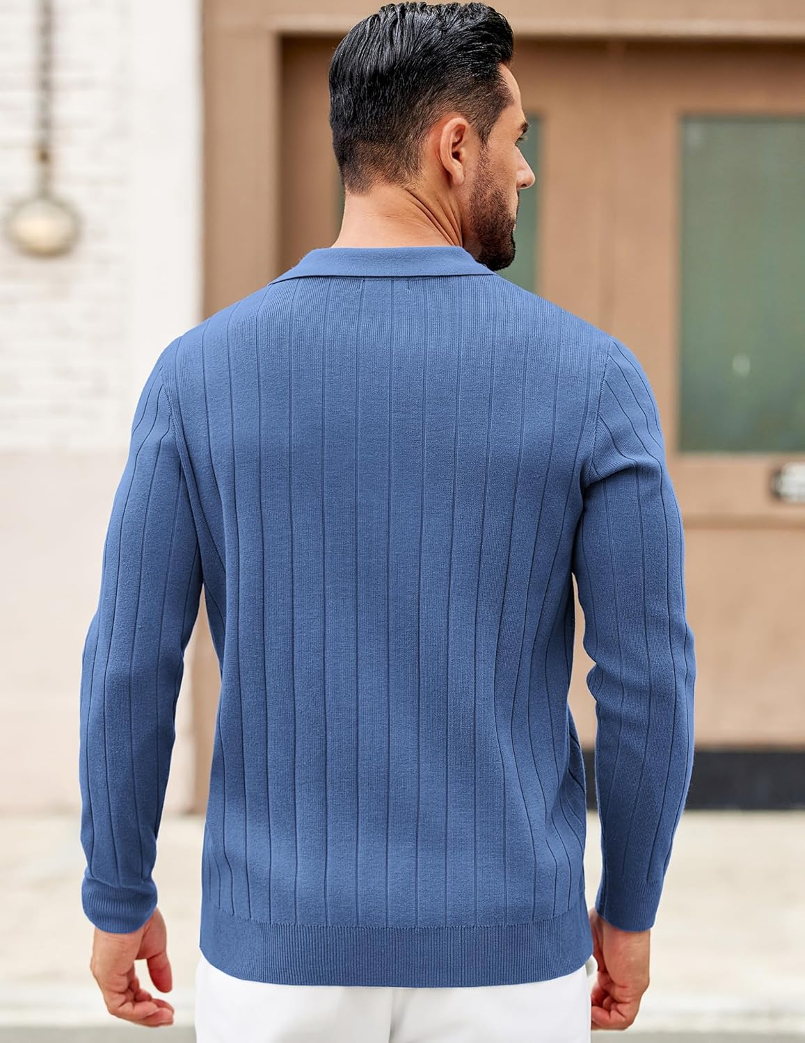 COOFANDY Mens Sweaters Polos Long Sleeve V Neck Knit Polo Lightweight Casual Pullover Sweater