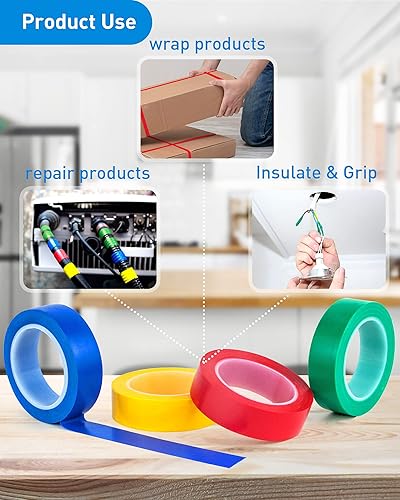 Miniatura 6 de Electrical Tape 4 Rolls, 4 Colors Blue Green Red Yellow, Suitable for Professional Electrician Repair, Household appliances, Automotive Equipment