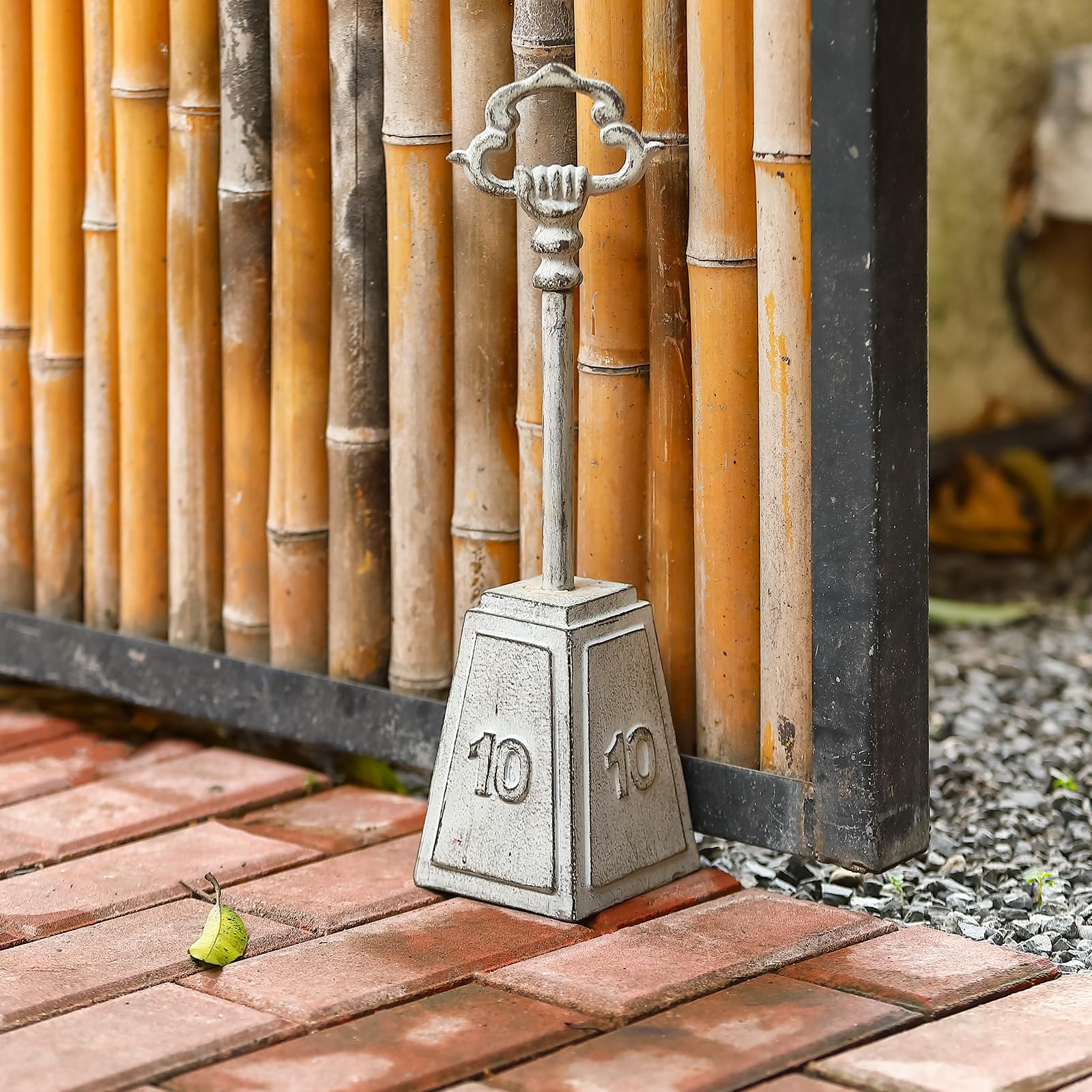 WEMPOLU Door Stoppers for Bottom of Door with Handle - 5.3 Lbs Heavy Duty Floor Decorative Door Stop Wedge- Distressed White Cast Iron Doorstop - 16