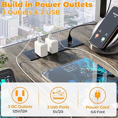 Miniatura 6 de Cyclysio Escritorio Gaming con Estantería Superior, Escritorio para Computadora de 39 pulgadas con Luces LED y Tomas de Corriente, Escritorio de