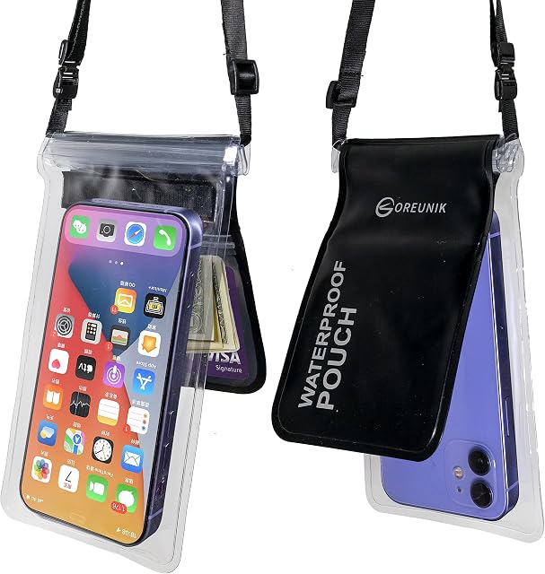 Oreunik Waterproof Phone Pouch [2-Pack], Waterproof Case Dry Bag for iPhone 14/13/12 Pro MAX Samsung Galaxy S22/S20 Ultra s11/s10 Up to 8.2 Inches, 2 Layer Design Pocket (Black)