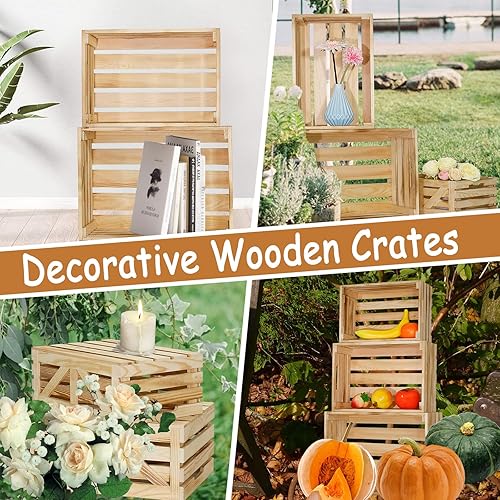 Miniatura 6 de 5 cajas decorativas de madera para exhibición, cajas de almacenamiento de madera para el hogar, cajas rústicas anidadas con asas, cesta de madera de