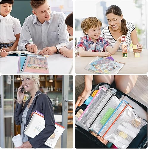 Miniatura 7 de Bolsa de malla con cremallera, 18 bolsas con cremallera, bolsa de plástico impermeable A4, carpetas de archivos con cremallera para la escuela,
