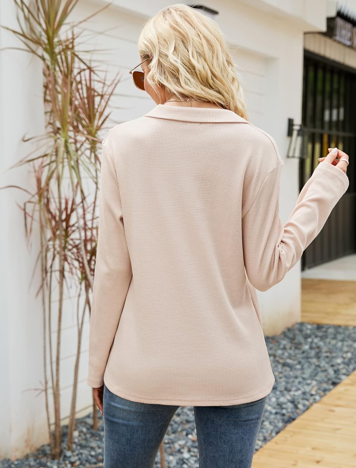 Famulily Womens Collared Long Sleeve Tops Loose Casual V Neck Shirts Blouses for Ladies - Image 6