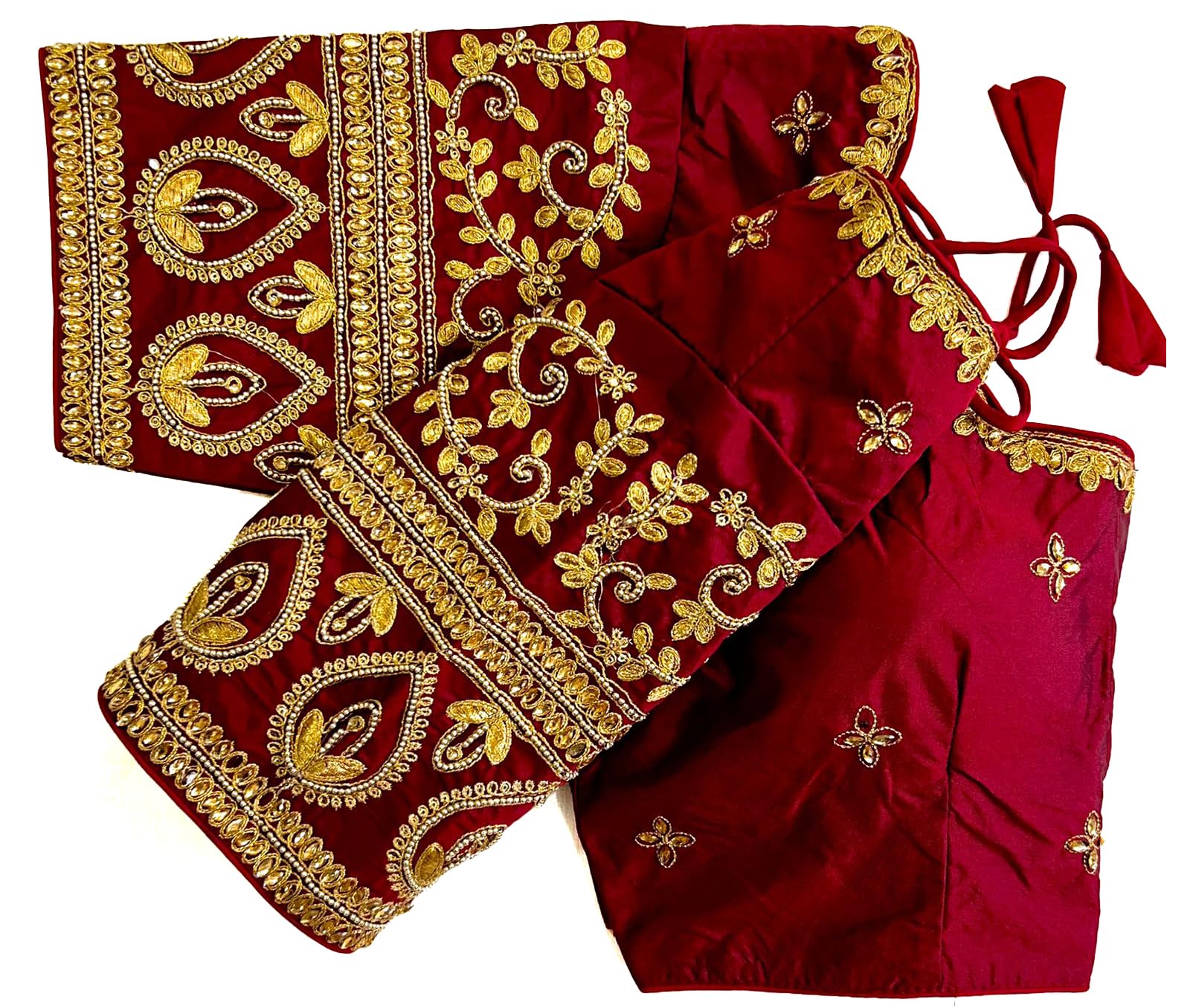Pujia Mills Women's Zari,Thread Handwork And Khatli Hand Work Readymade Blouse (Madhuri Maroon M)