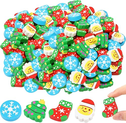Surtido de mini borradores de Navidad, árbol de Navidad, Papá Noel, muñeco de nieve, borradores de animales, divertidos borradores para estudiantes,