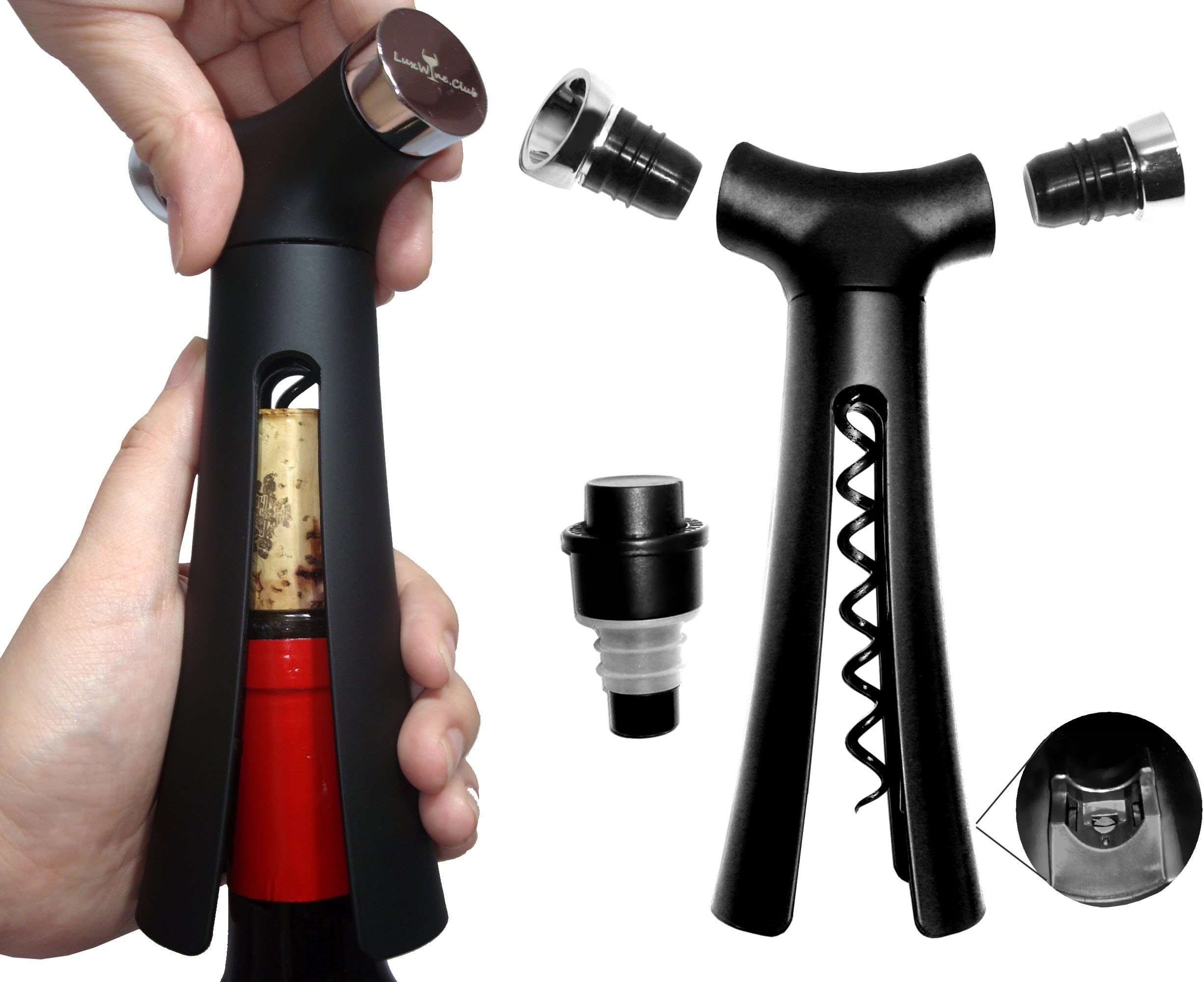 5 in 1 Wine Opener Accessory Set- Long Worm Screwpull Corkscrew, Foil Cutter, Pour Spout, Vacuum Pump Sealer, Wine Bottle Stopper