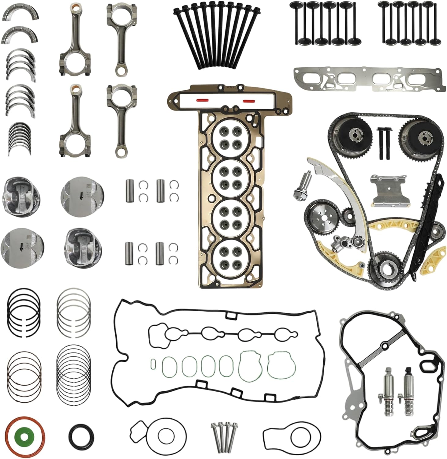 2.4 Timing Chain Kit Head Gasket Set w/Connecting Rod Piston Bolt Bearing Fit For GMC Terrain For Chevy Equinox Malibu For Buick Regal Verano 2.4L 2010-2017 34201SAVVT1 HS54874 12646457 12654958