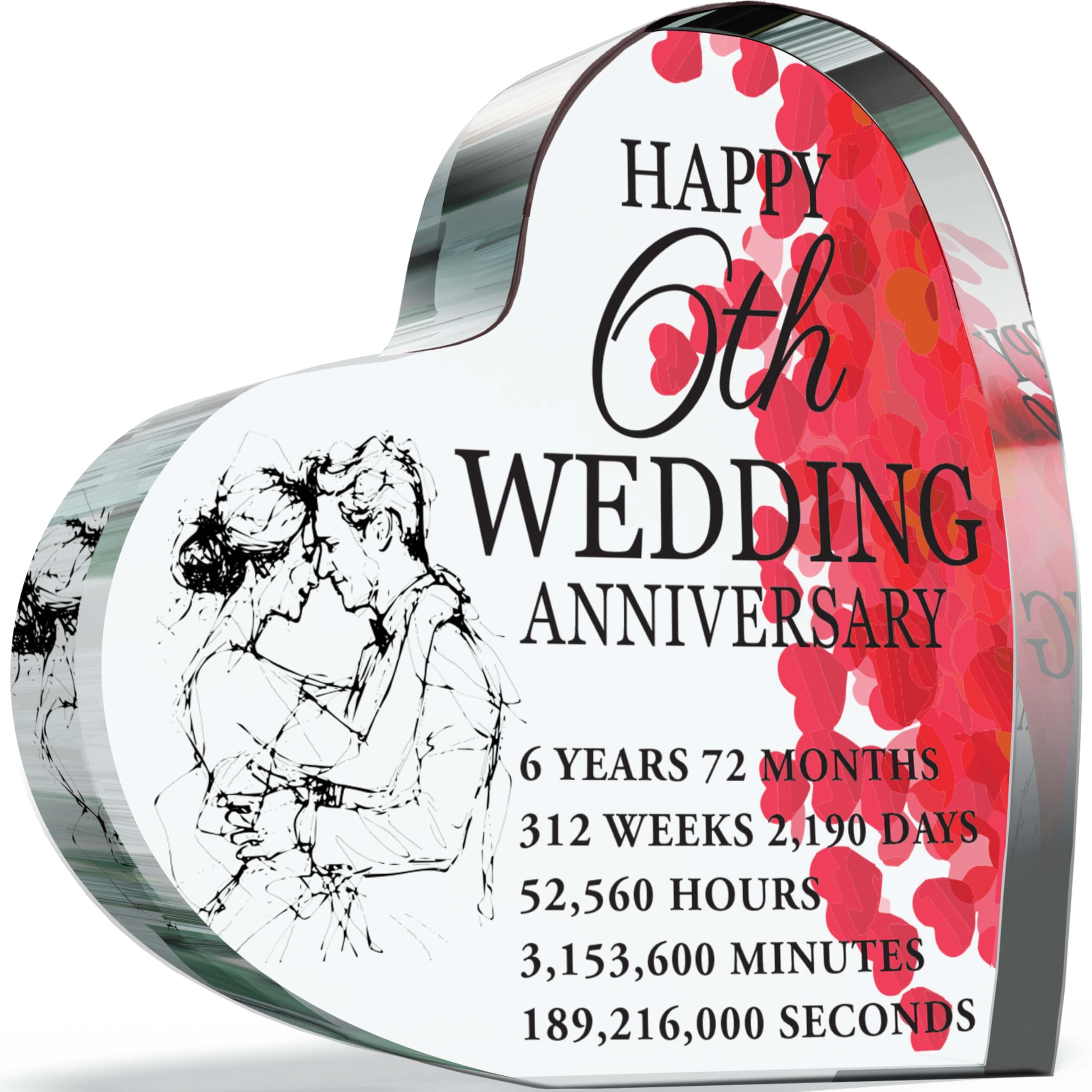 6th Anniversary Acrylic Heart Plaque for Wife or Husband