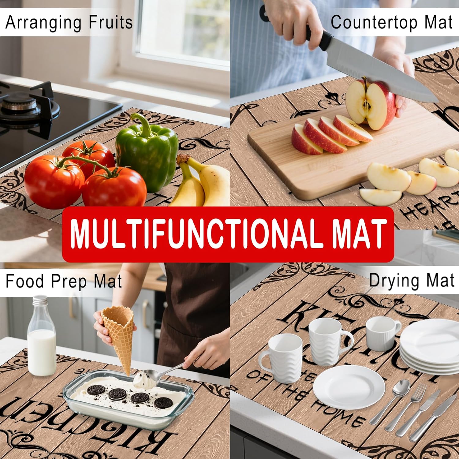 Nuxovilar Stove Top Cover Vintage Kitchen Quote Wooden Grain Print Polyester Diatomaceous Earth Mixture 28.65x20.47inch Decorative Stove Mat, Counter Protector Mat Kitchen Counter, Dining Table