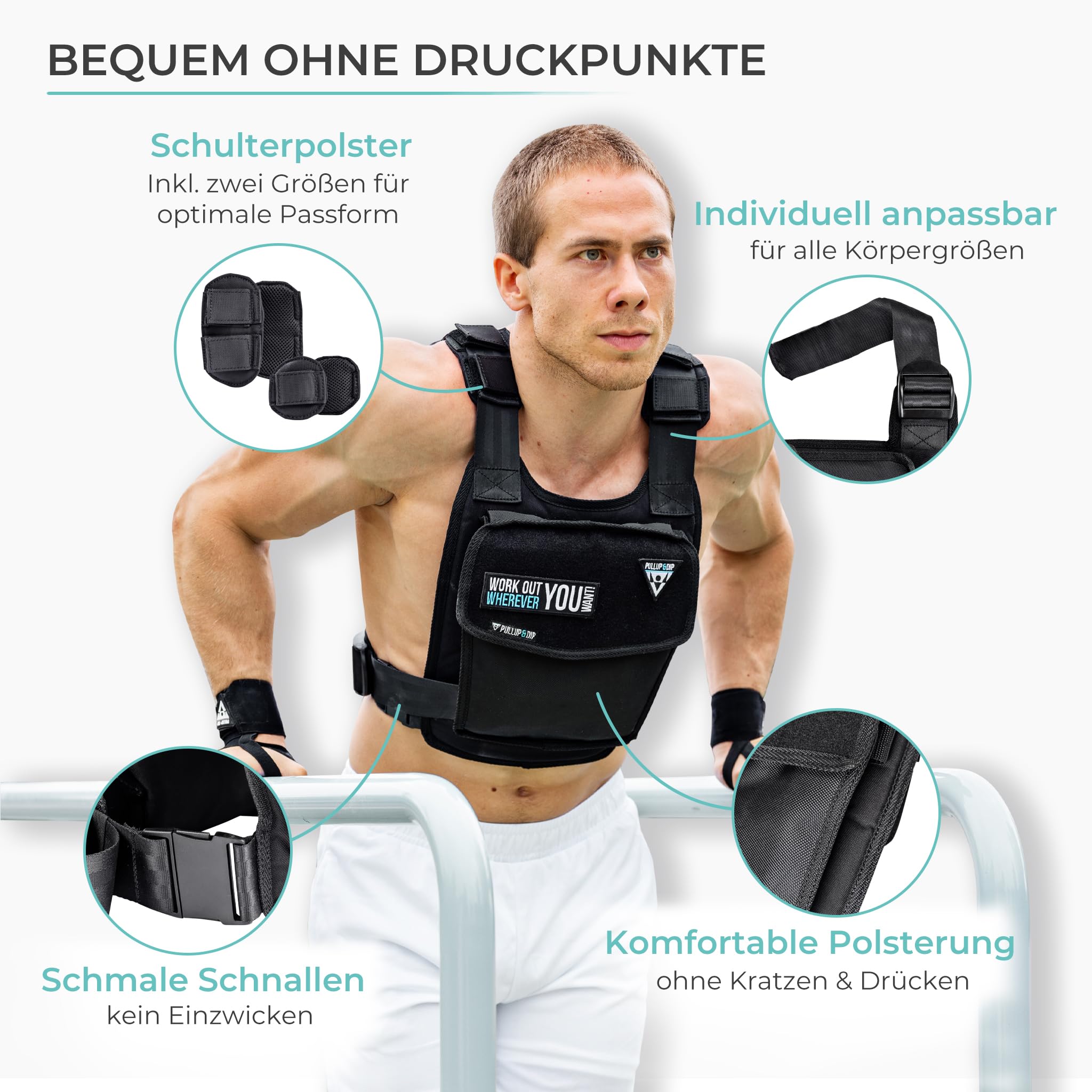 PULLUP & DIP Gewichtsweste – Modular anpassbar von 1-15 kg – Weighted Vest für Calisthenics, HIIT & Hyrox – Unisex, Komfortabel & Rutschfest – Ideal für Dips, Klimmzüge & Bootcamp-Training