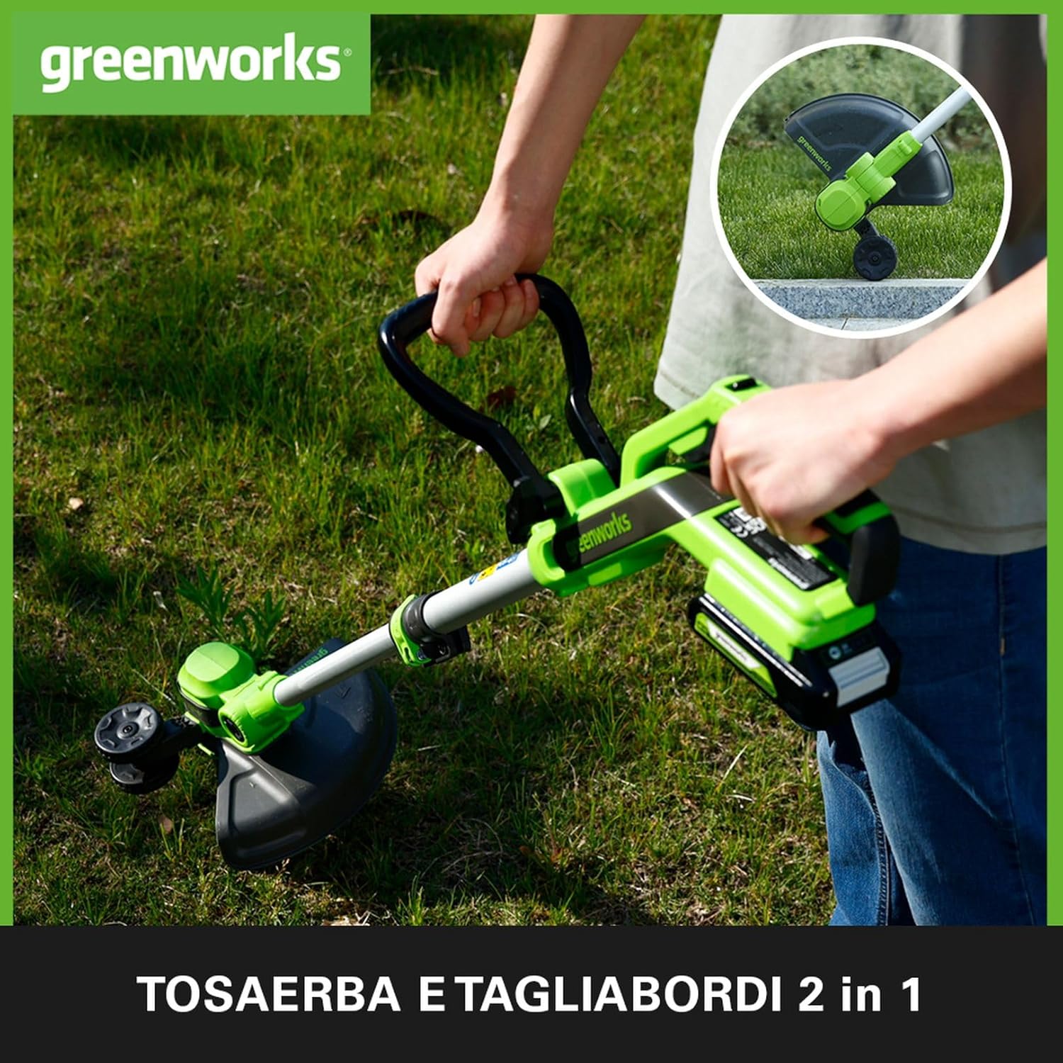 Greenworks 24V Tagliabordi a Batteria per Giardini Piccoli e Medi, Ampiezza di Taglio 30cm, Filo di Nylon da 1,65mm con Autofeed, Batteria 24V 2Ah e Caricabatterie, Garanzia 3 Anni G24LT30K2 30cm Con Batteria 2Ah Batteria Tagliabordi - Immagine 4