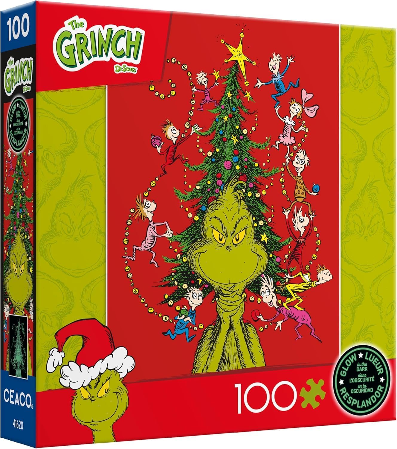 Ceaco - Dr. Seuss - The Grinch - Glow in The Dark - 100 Piece Jigsaw Puzzle - Colorful Puzzle – Precision-Cut Pieces, Beautiful Artwork, and Hours of Relaxing Fun