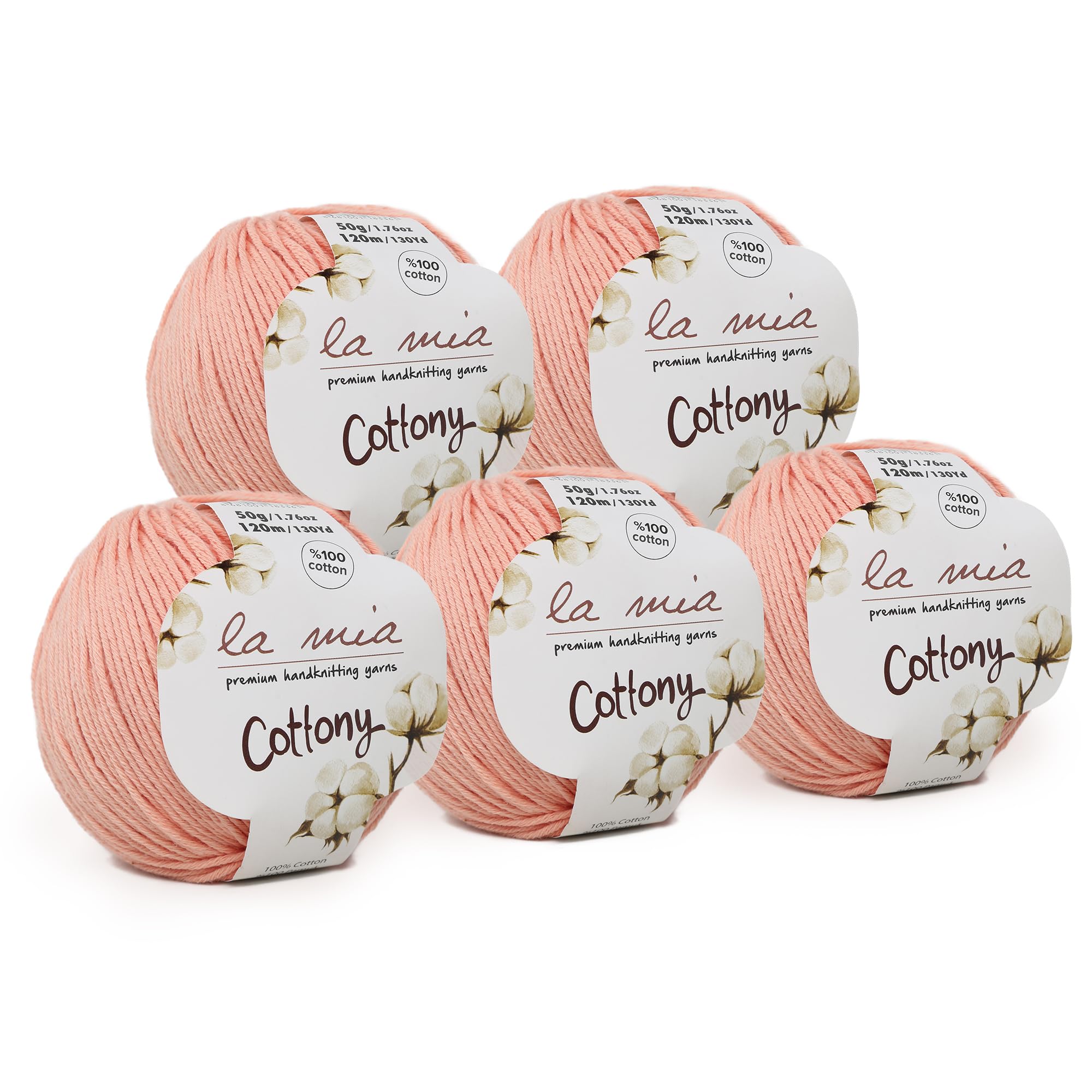 La Mia Cottony 5 Ball%100 Cotton Total 8.8 Oz. Each 1.76 Oz (50g) / 130 Yrds (120m) Super Soft, Dk Light Baby Yarn, Pinkish Orange - P17