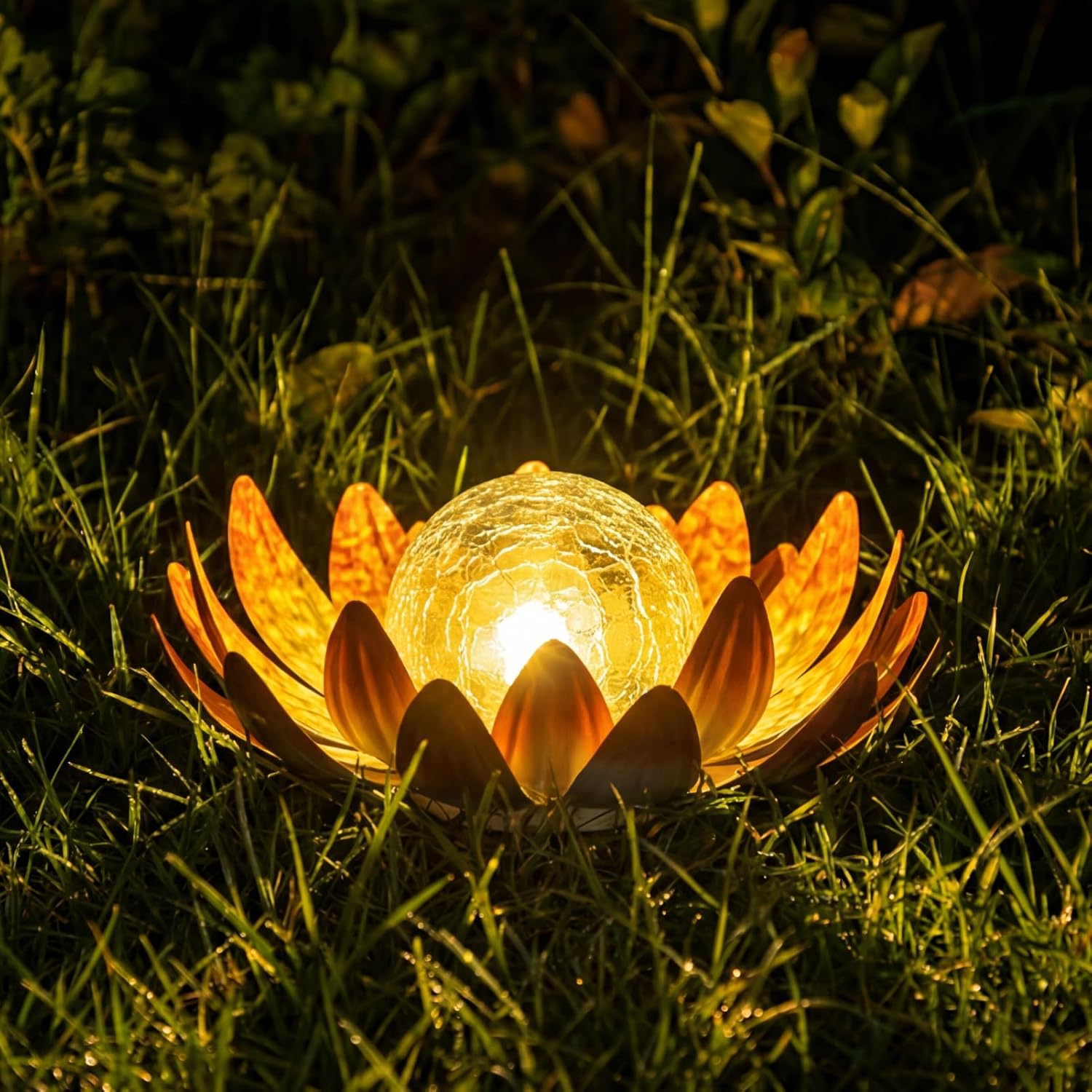MEBRUDY Solar Lights Outdoor Garden Decor, Bright Globe Glass Lotus Flower Lamp, IP44 Waterproof Gold Metal Lotus LED Lights for Patio, Yard, Lawn, Tabletop Outside Decor, Garden Gifts for Mom Women