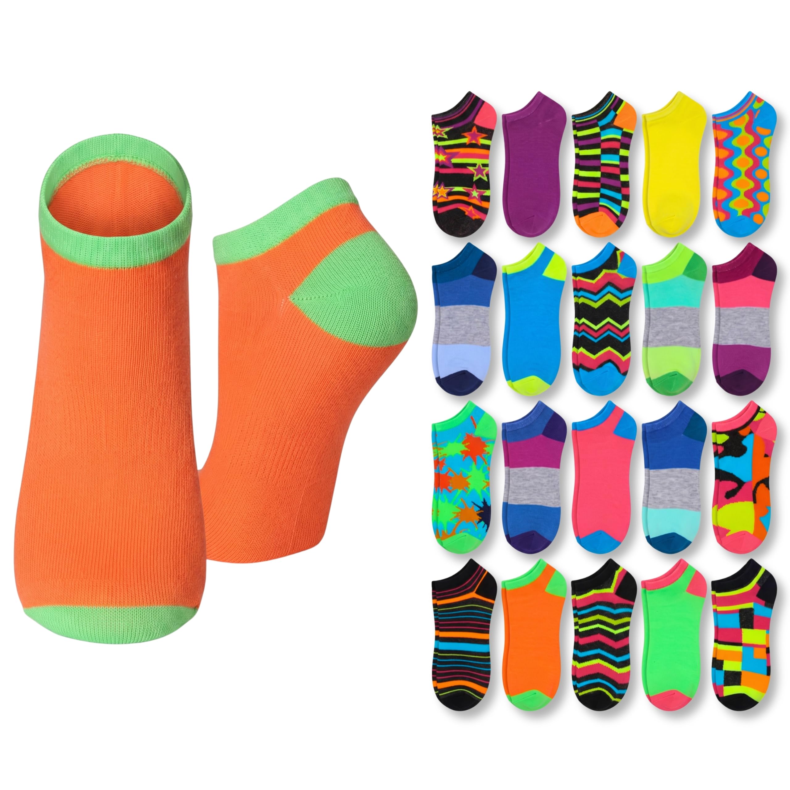 Tipi Toe Women’s 20 Pack Colorful Low Cut Socks – Lightweight, Breathable Design for All-Day Comfort Sizes 9-11/10-13