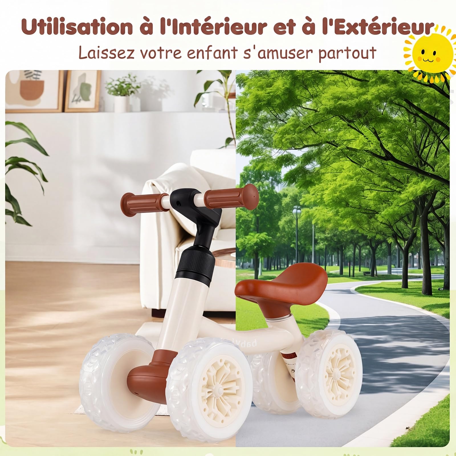 COSTWAY Draisienne Bébé 1-3 Ans avec 4 Roues Lumineuses, Cadeau
